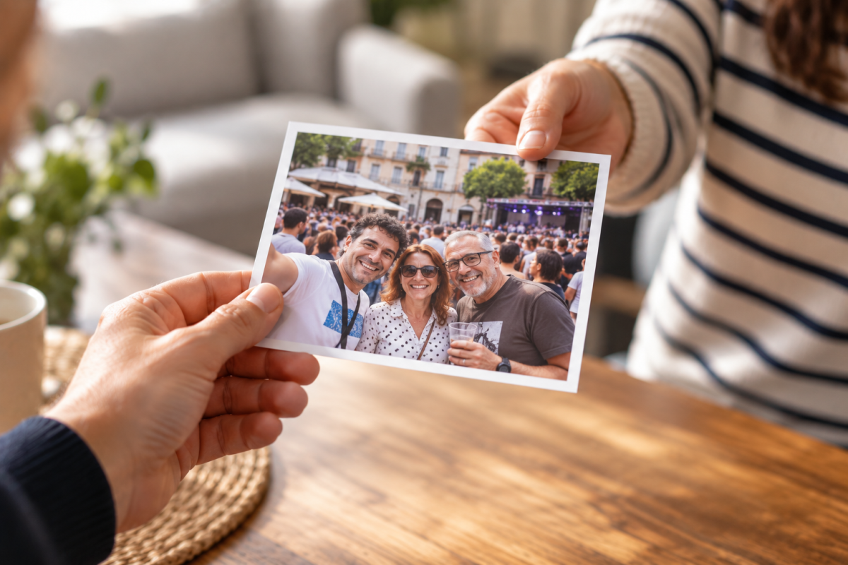 Dos personas compartiendo una fotografía de las fiestas de Valladolid